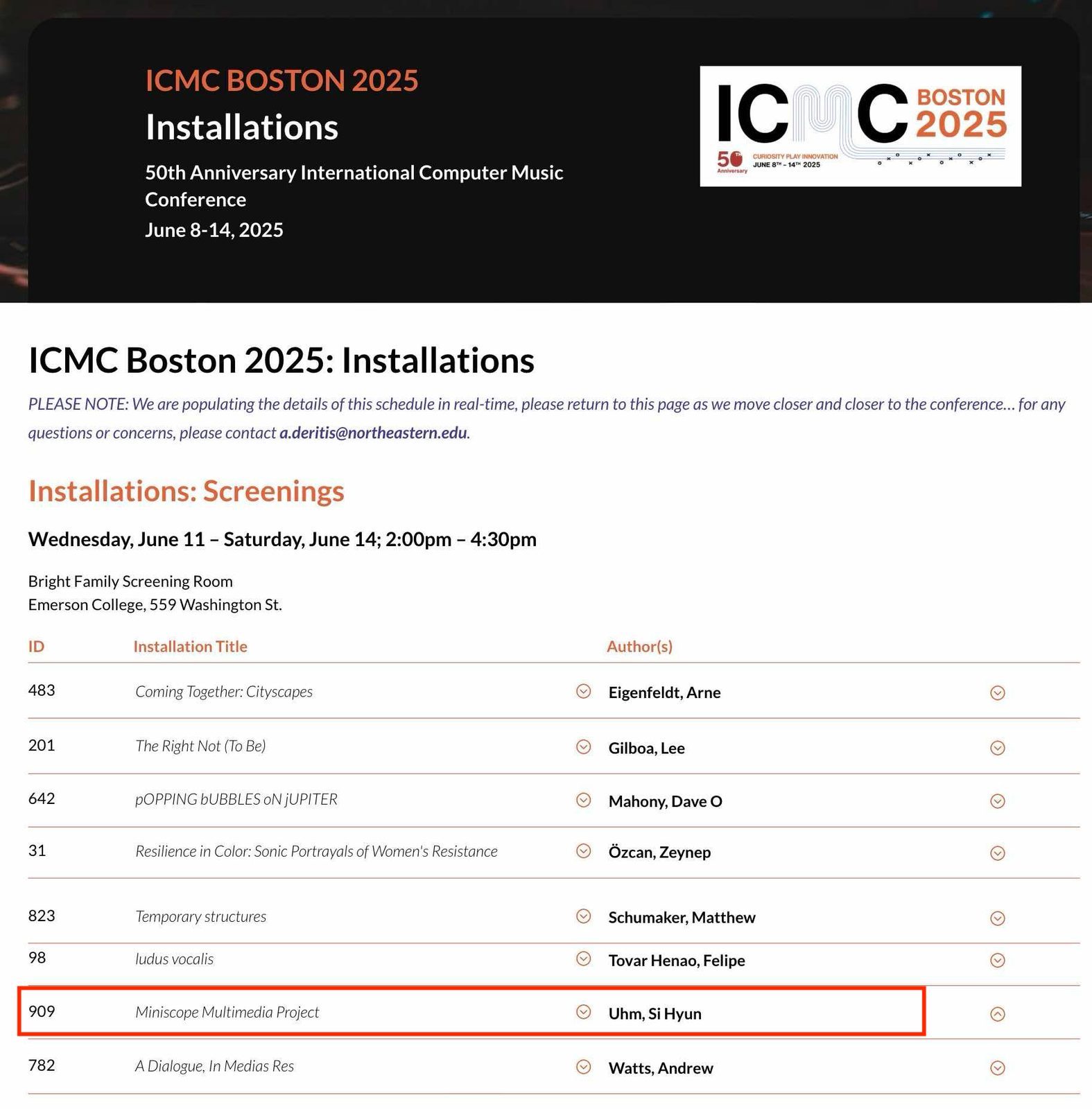 ICMC Boston 2025: Miniscope Multimedia Project